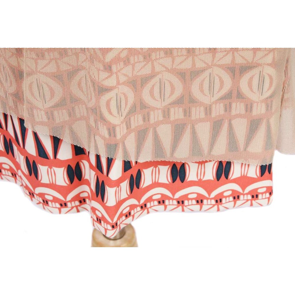 AQUARIUS Geometric Pattern Tan Mesh Overlay Dress - Picture 6 of 6
